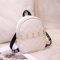 Studded Mini Backpack Argyle Quilted Faux Leather Two Way Shoulder Bag