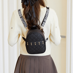 Studded Mini Backpack Argyle Quilted Faux Leather Two Way Shoulder Bag