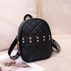 Studded Mini Backpack Argyle Quilted Faux Leather Two Way Shoulder Bag