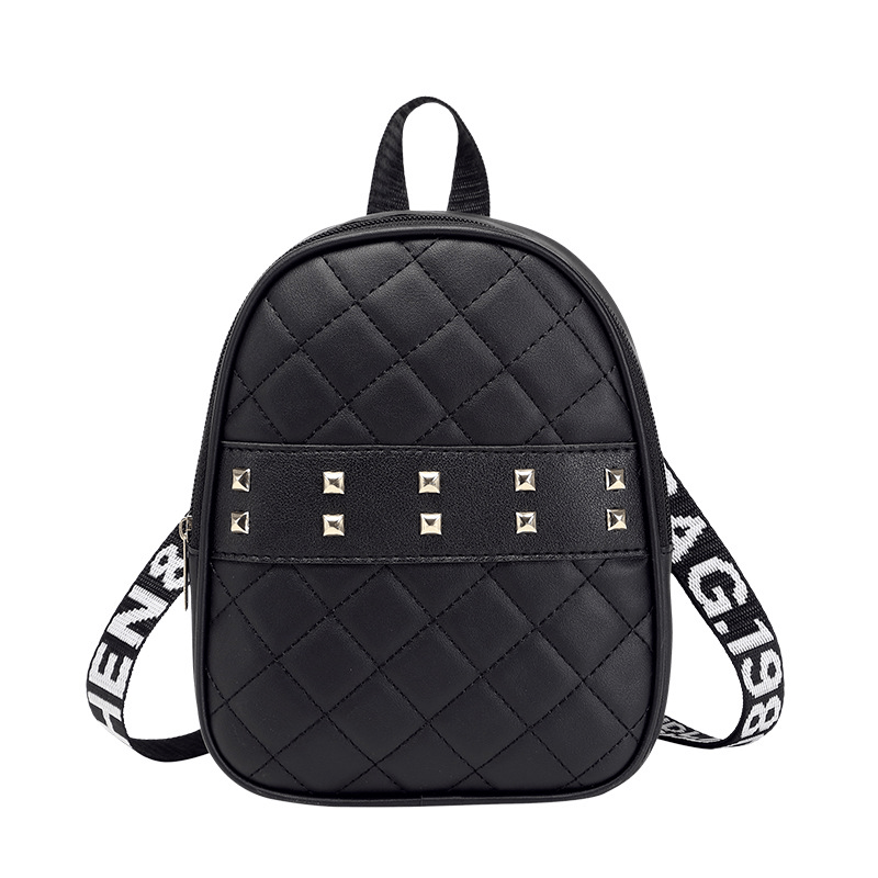 Studded Mini Backpack Argyle Quilted Faux Leather Two Way Shoulder Bag