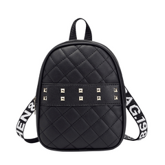 Studded Mini Backpack Argyle Quilted Faux Leather Two Way Shoulder Bag