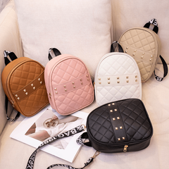 Studded Mini Backpack Argyle Quilted Faux Leather Two Way Shoulder Bag