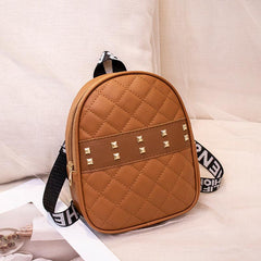Studded Mini Backpack Argyle Quilted Faux Leather Two Way Shoulder Bag