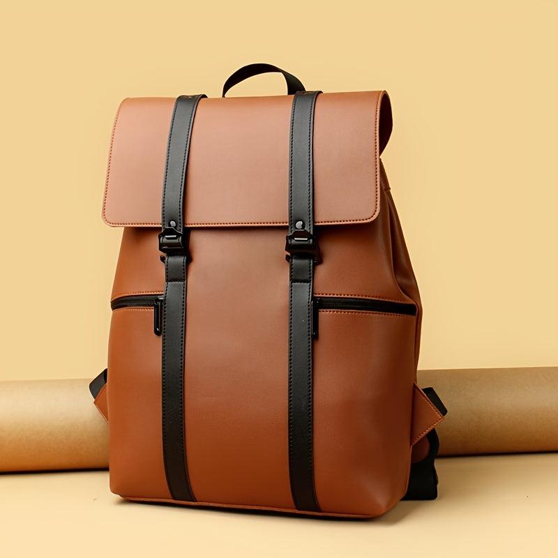 Kids Faux Leather Laptop Backpack with Buckle Decor