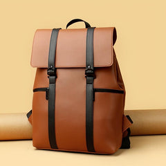 Kids Faux Leather Laptop Backpack with Buckle Decor