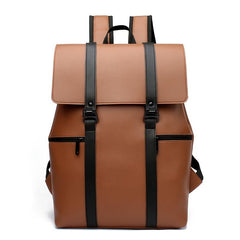 Kids Faux Leather Laptop Backpack with Buckle Decor