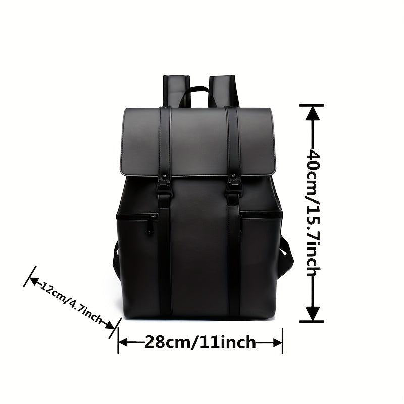 Kids Faux Leather Laptop Backpack with Buckle Decor