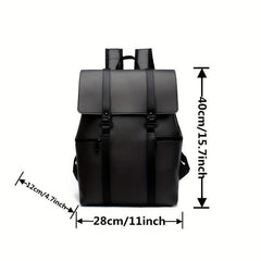 Kids Faux Leather Laptop Backpack with Buckle Decor