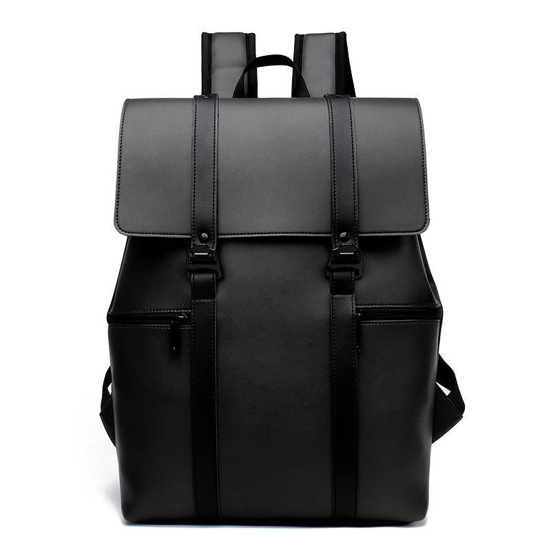 Kids Faux Leather Laptop Backpack with Buckle Decor
