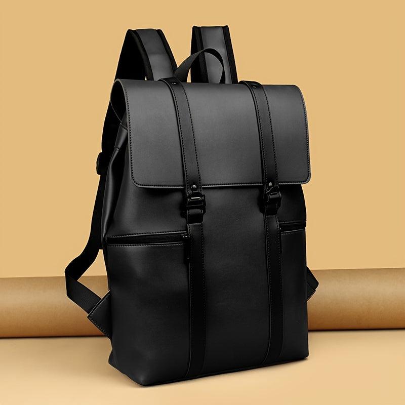 Kids Faux Leather Laptop Backpack with Buckle Decor