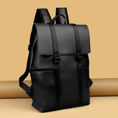 Kids Faux Leather Laptop Backpack with Buckle Decor