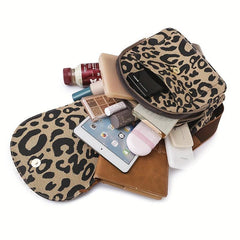 Leopard Print Flip Backpack Zipper Front Multi Layer Daypack