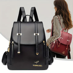 Stylish Casual Flap Backpack Classic PU Leather Daypack Women's Everday Purse