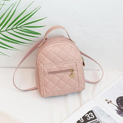 Argyle Pattern Zipper Backpack Faux Leather Small School Bag 7.48 Inch