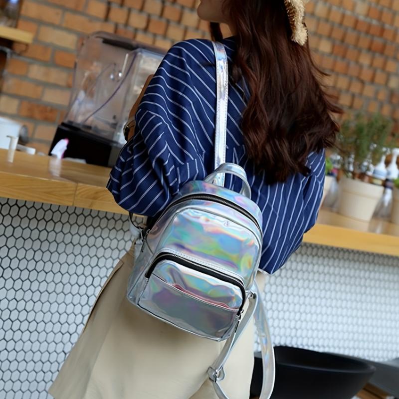 Small Laser Glossy Backpack PU Leather School Bag
