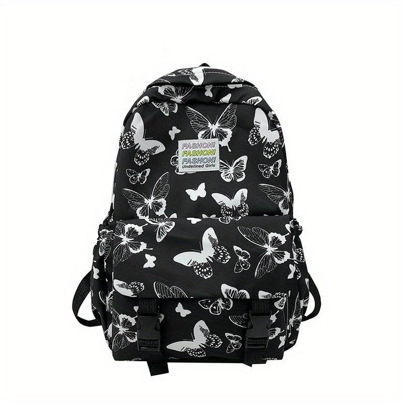 Butterfly Print School Backpack Lightweight Nylon Travel Backpack