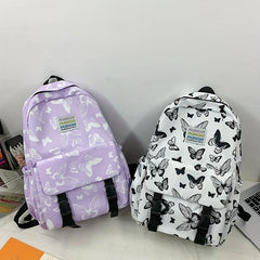 Butterfly Print School Backpack Lightweight Nylon Travel Backpack