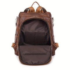 Retro Solid Backpack Casual Vintage Zipper Rucksack Women's Daily Bag