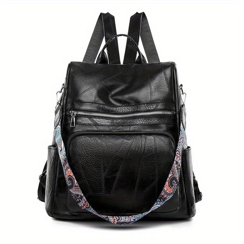 Retro Solid Backpack Casual Vintage Zipper Rucksack Women's Daily Bag