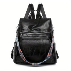 Retro Solid Backpack Casual Vintage Zipper Rucksack Women's Daily Bag
