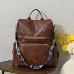 Retro Solid Backpack Casual Vintage Zipper Rucksack Women's Daily Bag