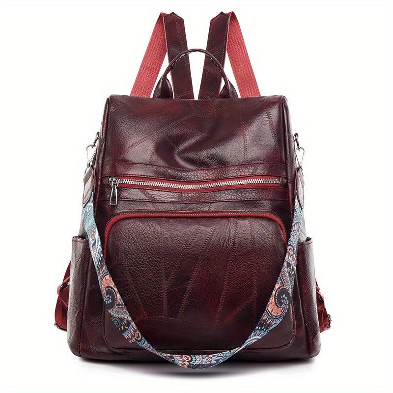 Retro Solid Backpack Casual Vintage Zipper Rucksack Women's Daily Bag