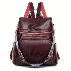 Retro Solid Backpack Casual Vintage Zipper Rucksack Women's Daily Bag