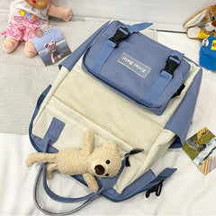4pcs Preppy Backpack Set with Tote Bag