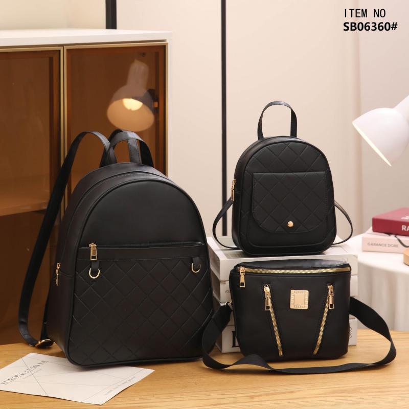 3pcs Large Capacity Backpack Waist Bag Set PU Leather Quilted Shoulder Bag