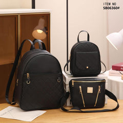 3pcs Large Capacity Backpack Waist Bag Set PU Leather Quilted Shoulder Bag