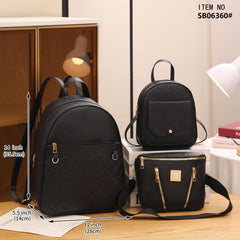 3pcs Large Capacity Backpack Waist Bag Set PU Leather Quilted Shoulder Bag