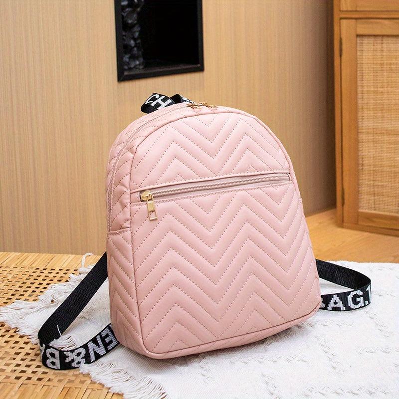Chevron Quilted Backpack PU Leather 10 62 8 66 3 14 Inch