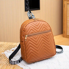Chevron Quilted Backpack PU Leather 10 62 8 66 3 14 Inch