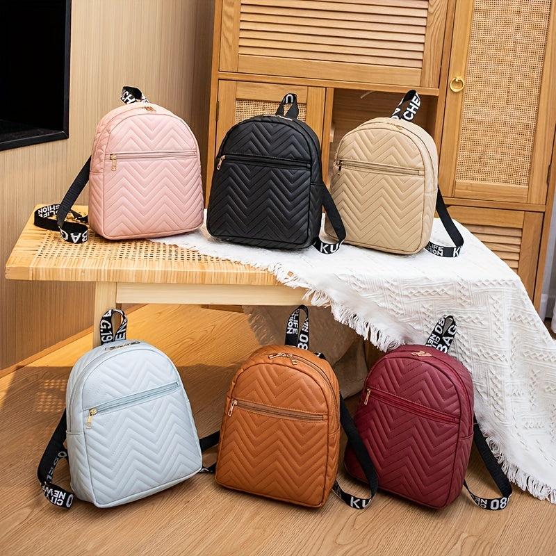Chevron Quilted Backpack PU Leather 10 62 8 66 3 14 Inch