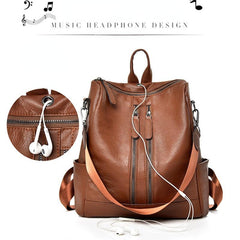 Zipper Front Backpack Purse Faux Leather Travel Bookbag