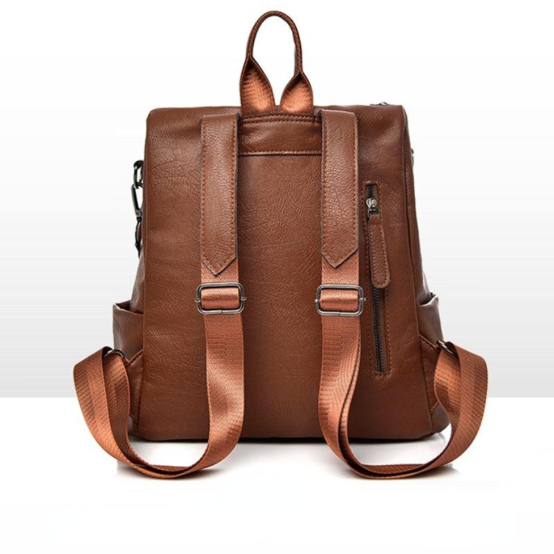 Zipper Front Backpack Purse Faux Leather Travel Bookbag