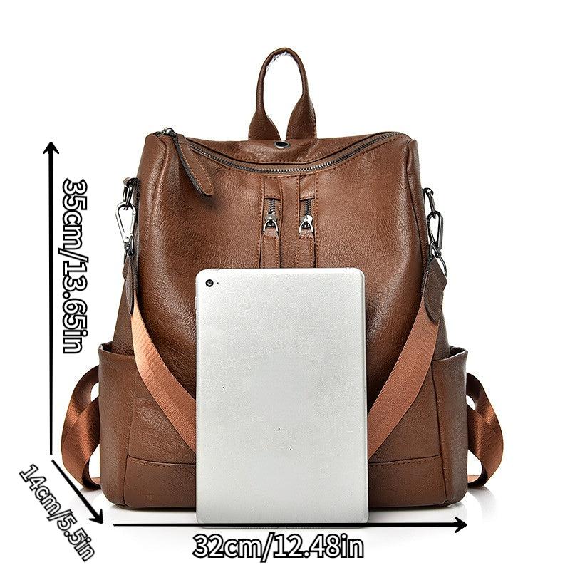 Zipper Front Backpack Purse Faux Leather Travel Bookbag