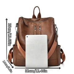 Zipper Front Backpack Purse Faux Leather Travel Bookbag