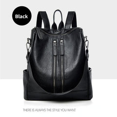 Zipper Front Backpack Purse Faux Leather Travel Bookbag