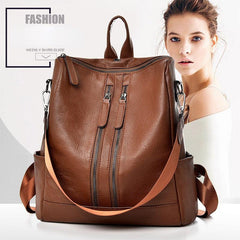 Zipper Front Backpack Purse Faux Leather Travel Bookbag
