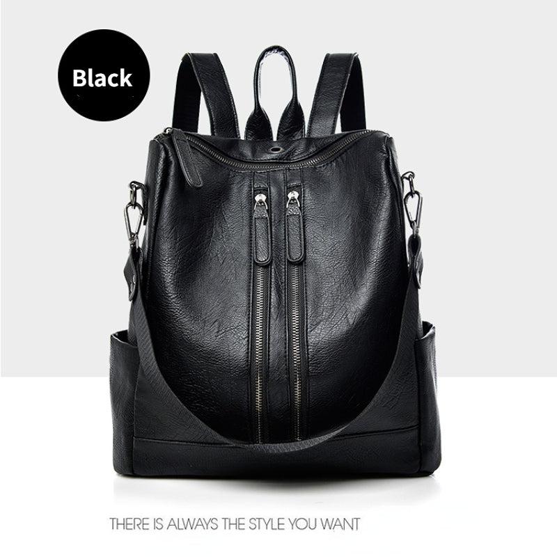 Zipper Front Backpack Purse Faux Leather Travel Bookbag