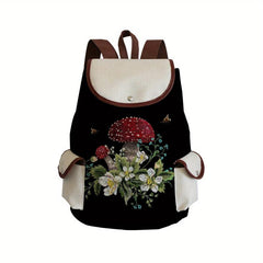 Cartoon Mushroom Print Backpack Casual Storage School Bag