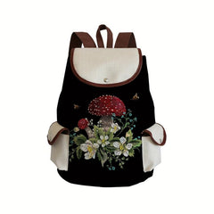 Cartoon Mushroom Print Backpack Casual Storage School Bag