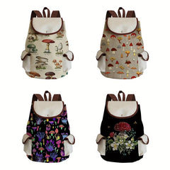 Cartoon Mushroom Print Backpack Casual Storage School Bag