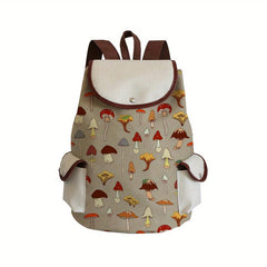 Cartoon Mushroom Print Backpack Casual Storage School Bag