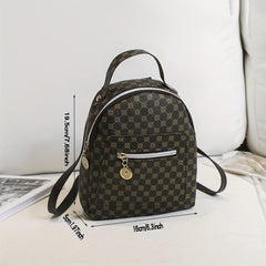 Random Print Mini Backpack Top Handle Zipper Knapsack PU Leather Rucksack