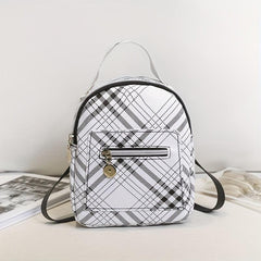 Random Print Mini Backpack Top Handle Zipper Knapsack PU Leather Rucksack