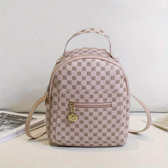 Random Print Mini Backpack Top Handle Zipper Knapsack PU Leather Rucksack