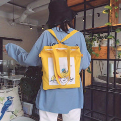 Cartoon Pattern Colorblock Canvas Bag Multifunctional Backpack