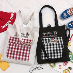 Cartoon Pattern Colorblock Canvas Bag Multifunctional Backpack